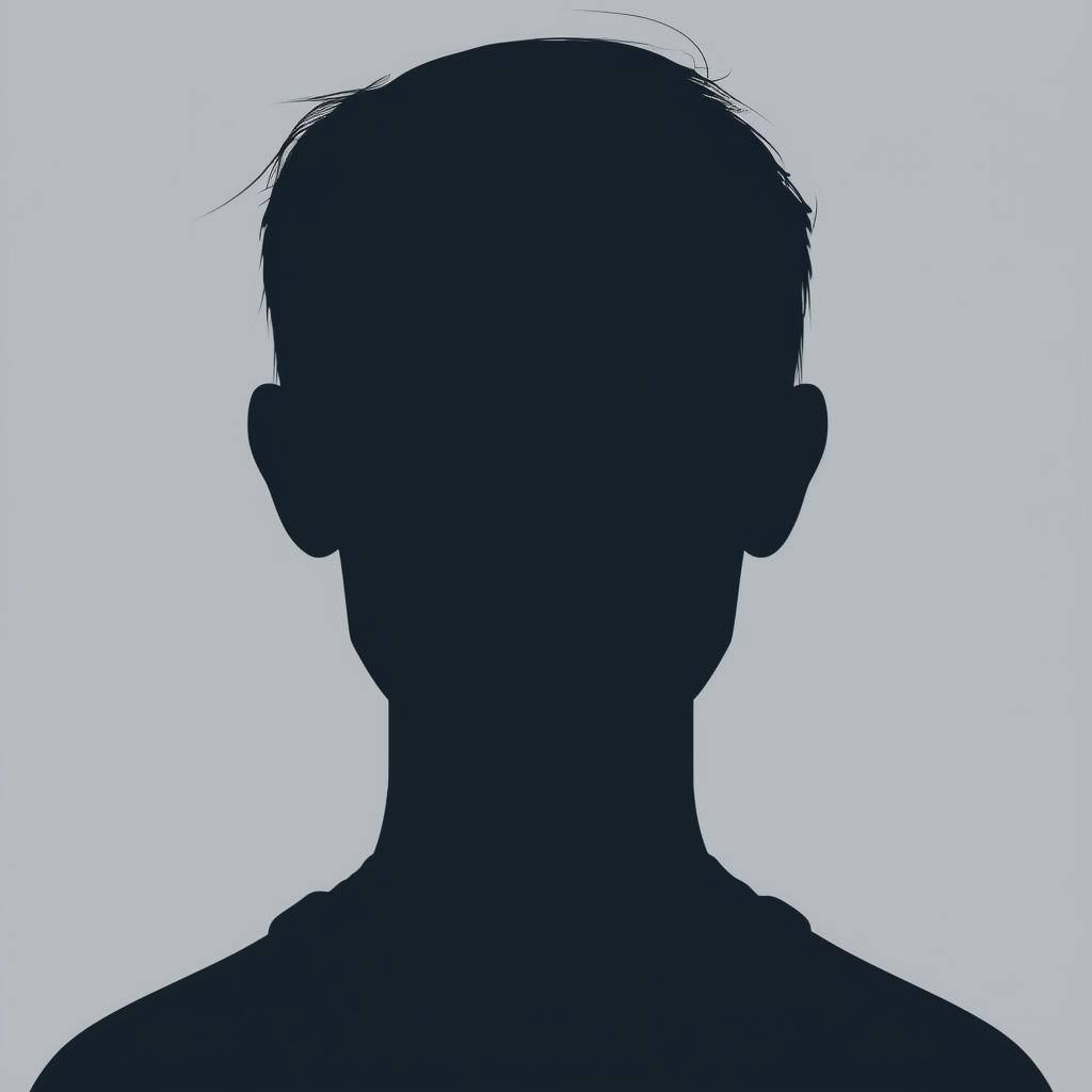 a placeholder image of a persons headshot that is a generic shape without details with a dark silouette and a light grey background from the front vie